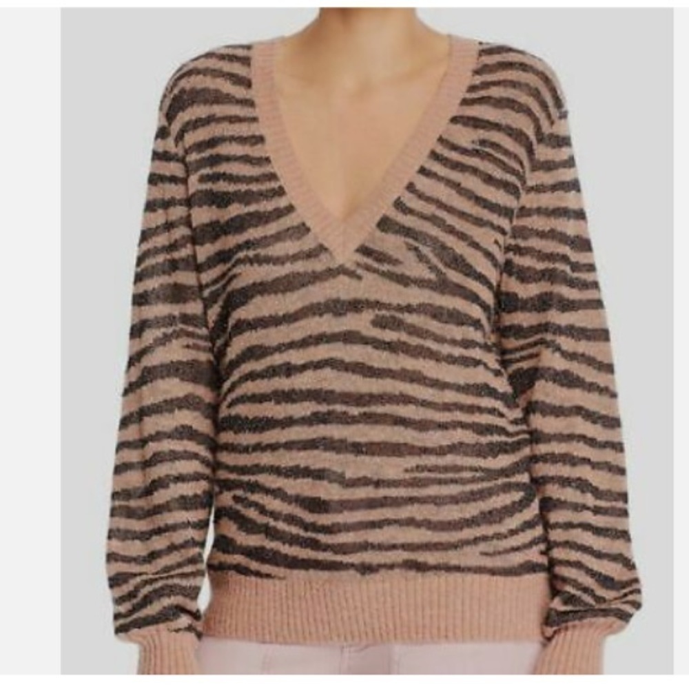 JOIE Tiger Stripe Long-Sleeve Alpaca Metallic Sweater Size Medium